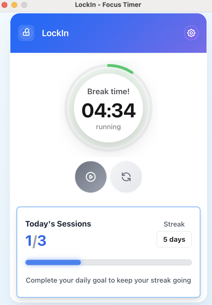 LockIn break timer with motivational quotes